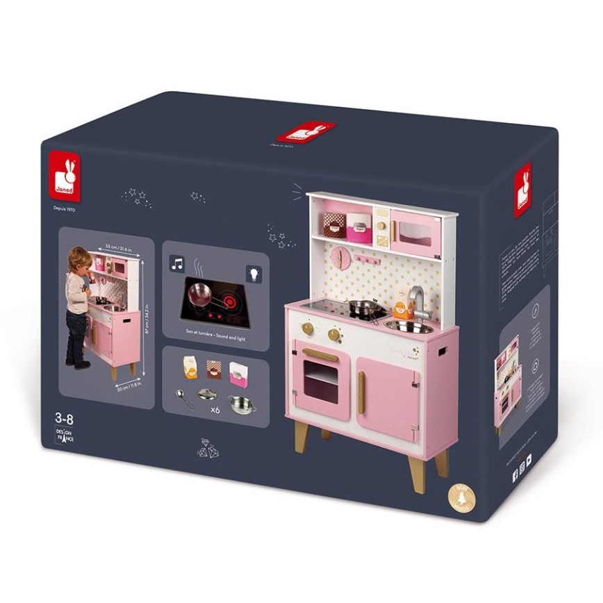 Janod - Cozinha de madeira com placa LED CANDY CHIC