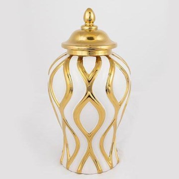 Jarra de cerâmica 30,6x16,2 cm dourado/branco