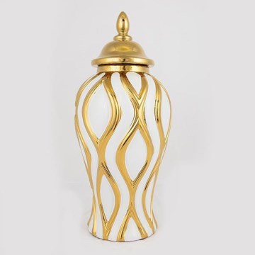 Jarra de cerâmica 42,6x18,8 cm dourado/branco