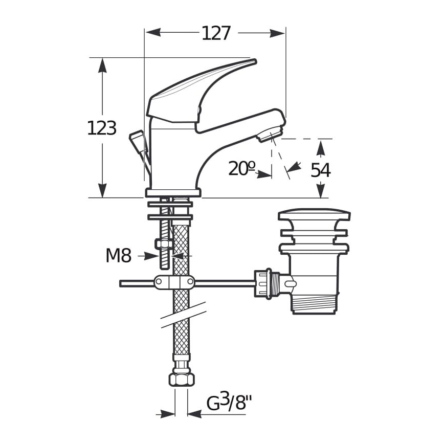 JIKA H3111N10041111 - Torneira do lavatório + resíduos com descarga TALAS 12,3 cm cromado brilhante