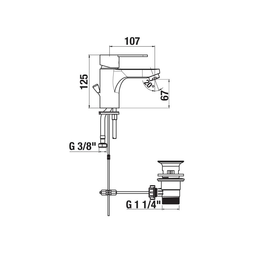 JIKA H3111Z10041111 - Torneira do lavatório + resíduos com descarga LYRA 12,5 cm cromado brilhante