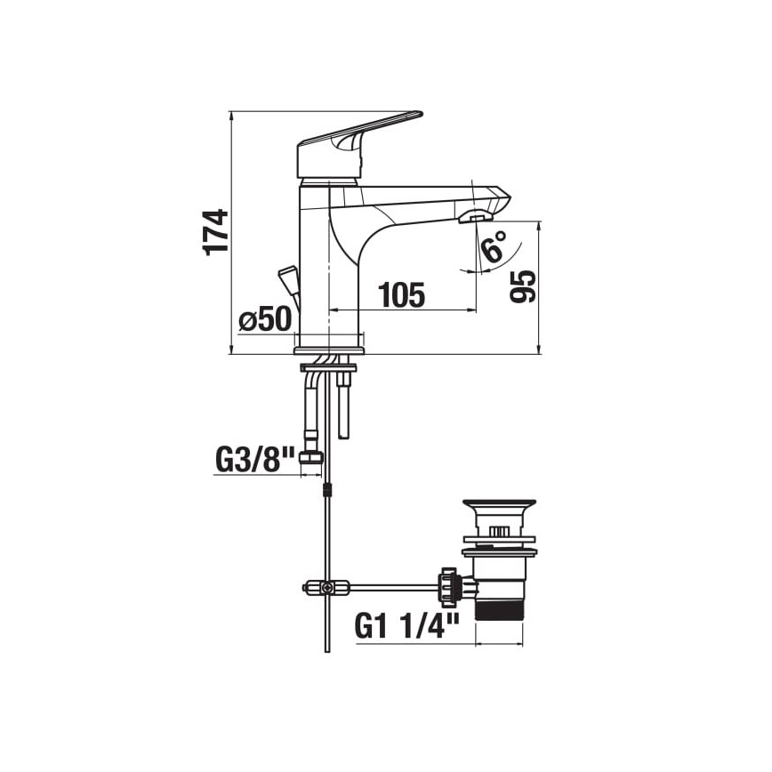 JIKA H3112E10041111 - Misturador para lavatório + válvula sem transbordamento TALAS 17,4 cm cromo brilhante