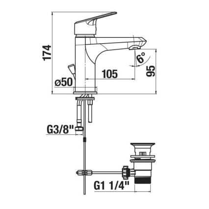 JIKA H3112E10041111 - Torneira do lavatório + lixo sem transbordo TALAS 17,4 cm cromado brilhante