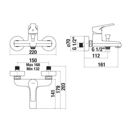 JIKA H3211W70044001 - Torneira de banheira CUBE cromado brilhante