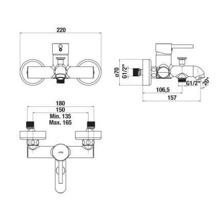 JIKA H3212F70044001 - Torneira de banheira MIO cromado brilhante