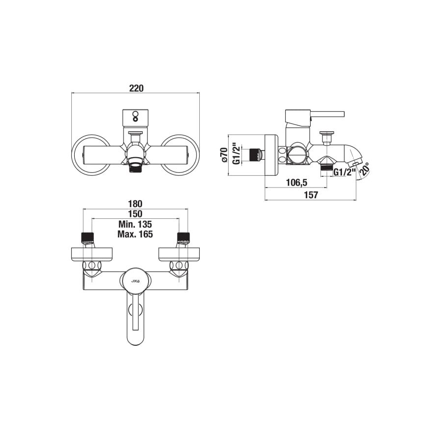 JIKA H3212F70044001 - Torneira de banheira MIO cromado brilhante
