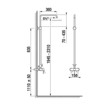 JIKA H3352770040001 - Conjunto de duche LYRA com misturador, acabamento cromado brilhante