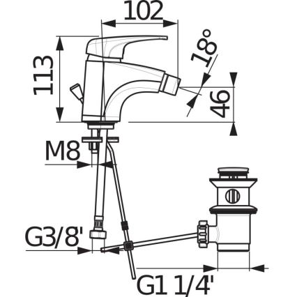JIKA H3411U10041111 - Misturador para bidé com válvula de escoamento sem transbordo DEEP 11,3 cm cromo brilhante