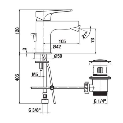 JIKA H3411X10041111 - Misturador para bidé com válvula de escoamento sem transbordo CUBITO 12,8 cm cromo brilhante