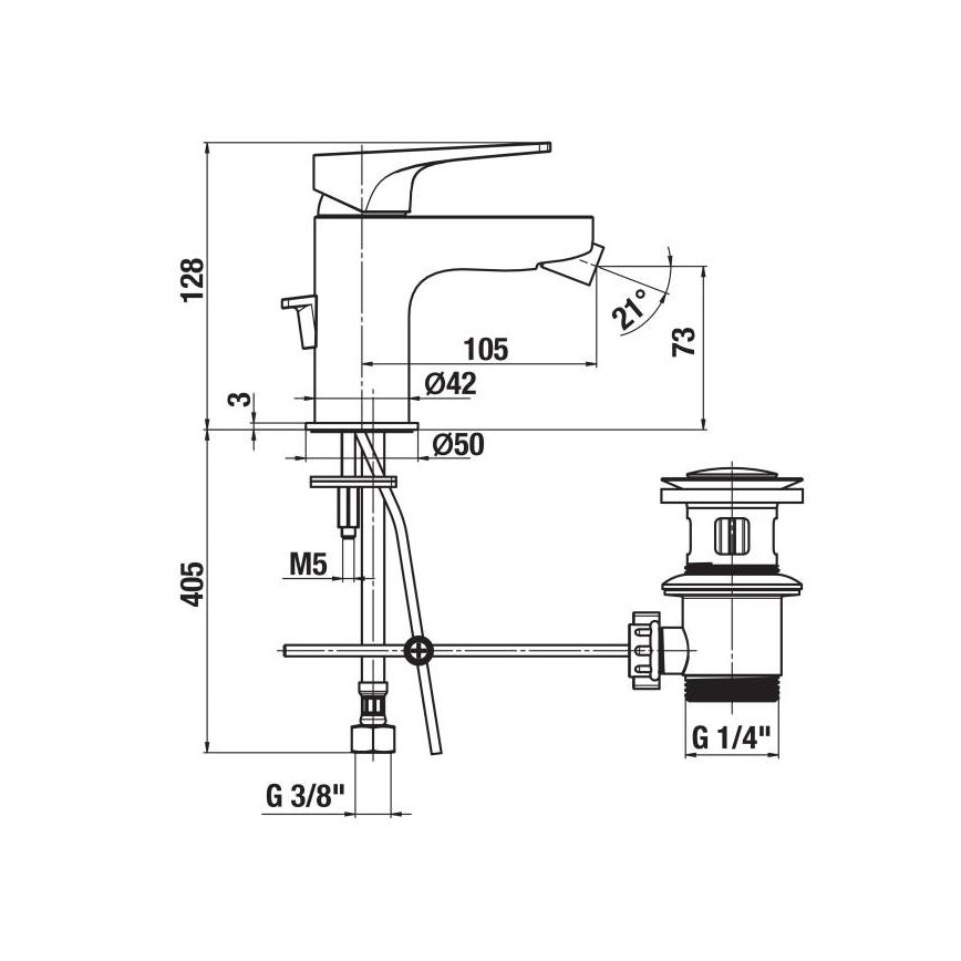 JIKA H3411X10041111 - Misturador para bidé com válvula de escoamento sem transbordo CUBITO 12,8 cm cromo brilhante