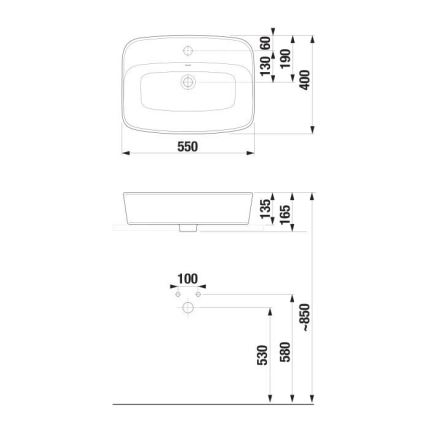 JIKA H8183827571041 - Lavatório de bancada LYRA 55x40 cm cerâmica/branco mate