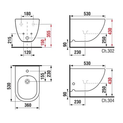 JIKA H8317121003021 - Bidé de parede MIO cerâmica/perolado branco