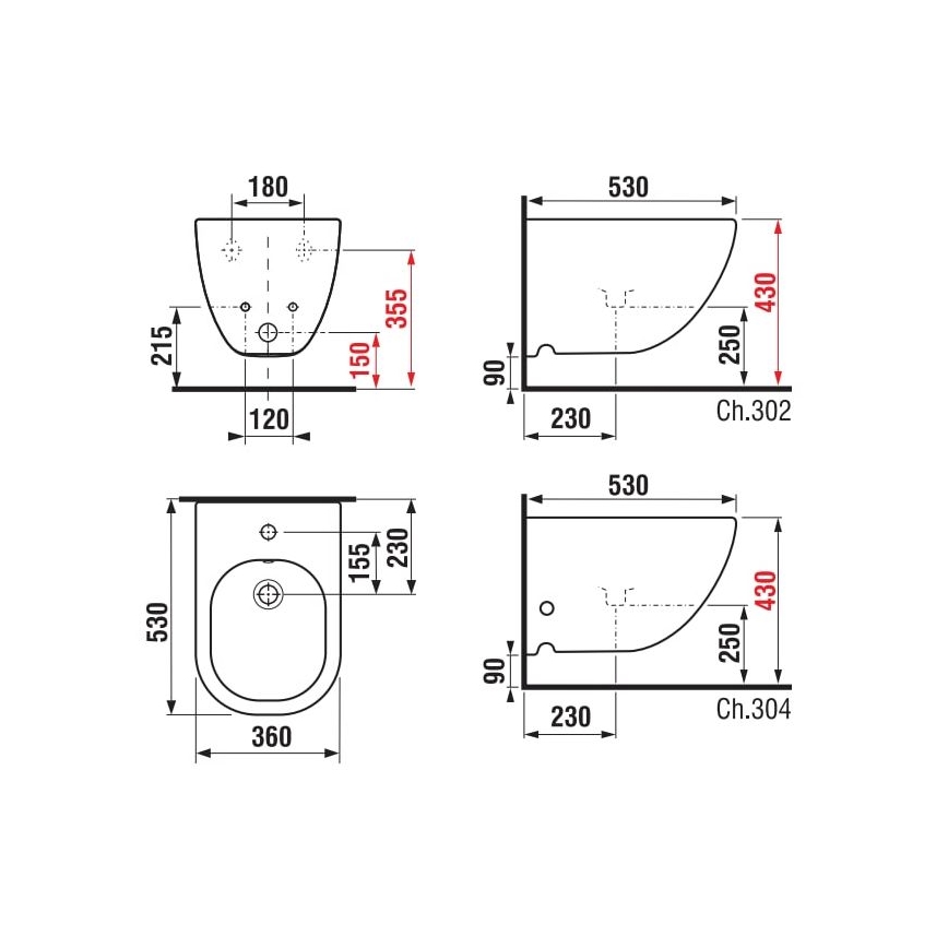 JIKA H8317121003021 - Bidé de parede MIO cerâmica/perolado branco