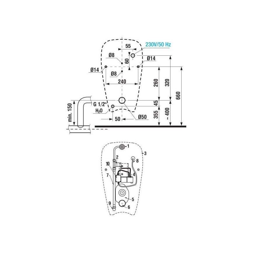 JIKA H8430700000001 - Urinol GOLEM entrada interna, descarga traseira cerâmica/branco