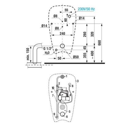 JIKA H8430700004901 - Urinol com sensor GOLEM 230V entrada interna, descarga traseira cerâmica/branco