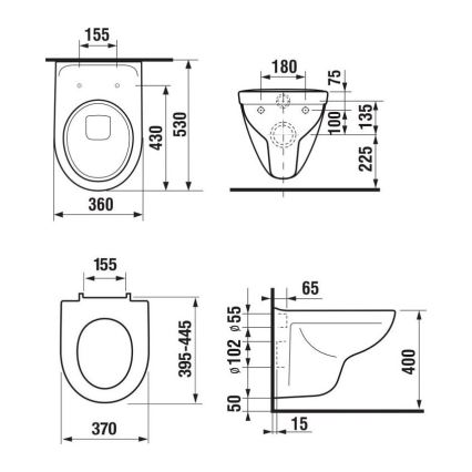 JIKA H8663800000001 - Vaso sanitário suspenso LYRA cerâmica/branco + assento sanitário SoftClose LYRA duroplástico/branco