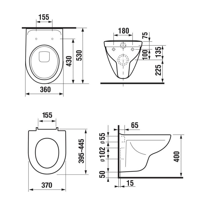 JIKA H8663800000001 - Vaso sanitário suspenso LYRA cerâmica/branco + assento sanitário SoftClose LYRA duroplástico/branco