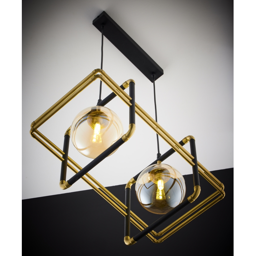 Jupiter 2026 - Candeeiro suspenso FIORI 2xG9/10W/230V preto/dourado/bege