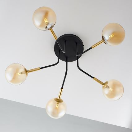 Jupiter 2038 - Candeeiro suspenso BURANO 5xG9/10W/230V preto/dourado/bege