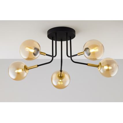 Jupiter 2038 - Candeeiro suspenso BURANO 5xG9/10W/230V preto/dourado/bege