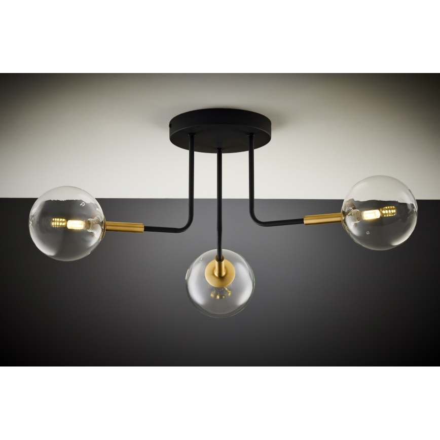 Jupiter 2039 - Candeeiro suspenso BURANO 3xG9/10W/230V preto/dourado/transparente