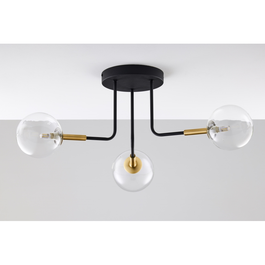 Jupiter 2039 - Candeeiro suspenso BURANO 3xG9/10W/230V preto/dourado/transparente