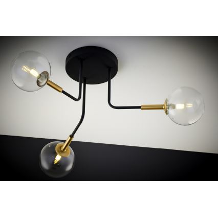 Jupiter 2039 - Candeeiro suspenso BURANO 3xG9/10W/230V preto/dourado/transparente
