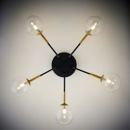 Jupiter 2040 - Candeeiro suspenso BURANO 5xG9/10W/230V preto/dourado/transparente