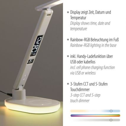 JUST LIGHT. 11018-16 - Candeeiro de mesa tátil LED RGBW dimerizável com carregamento sem fios TINA LED/4W/230V branco