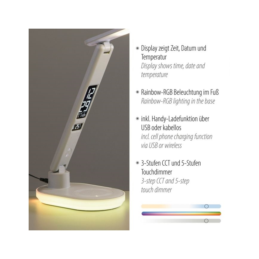 JUST LIGHT. 11018-16 - Candeeiro de mesa tátil LED RGBW dimerizável com carregamento sem fios TINA LED/4W/230V branco