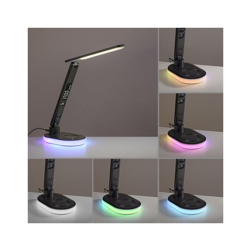 JUST LIGHT. 11018-18 - LED RGBW Lâmpada de mesa táctil regulável com carregamento sem fios integrado TINA LED/4W/230V preta