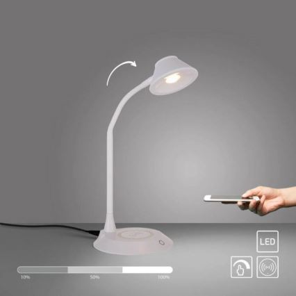 JUST LIGHT. 14414-16 - Candeeiro de mesa LED tátil, flexível e regulável com carregamento sem fios PUCKI LED/4,5W/230V branco