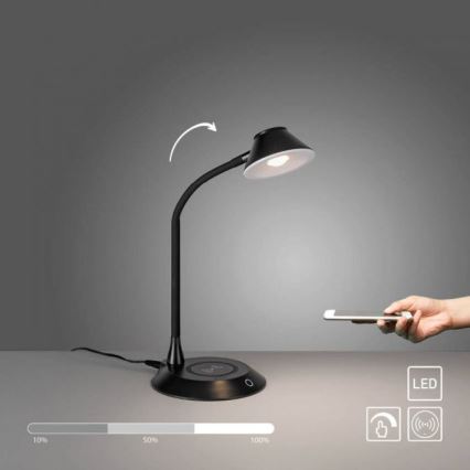 JUST LIGHT. 14414-18 - Candeeiro de mesa LED dimerizável, flexível, com controlo táctil e carregamento sem fios PUCKI LED/4,5W/230V preto