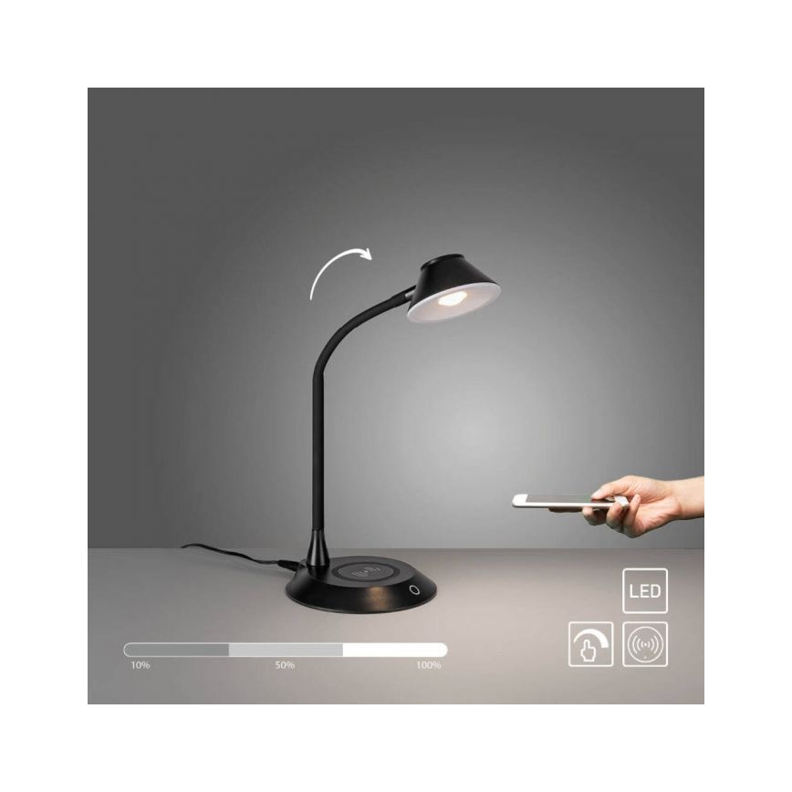 JUST LIGHT. 14414-18 - Candeeiro de mesa LED dimerizável, flexível, com controlo táctil e carregamento sem fios PUCKI LED/4,5W/230V preto