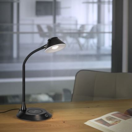 JUST LIGHT. 14414-18 - Candeeiro de mesa LED dimerizável, flexível, com controlo táctil e carregamento sem fios PUCKI LED/4,5W/230V preto