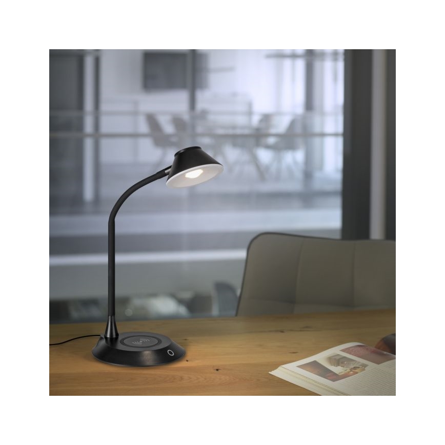 JUST LIGHT. 14414-18 - Candeeiro de mesa LED dimerizável, flexível, com controlo táctil e carregamento sem fios PUCKI LED/4,5W/230V preto