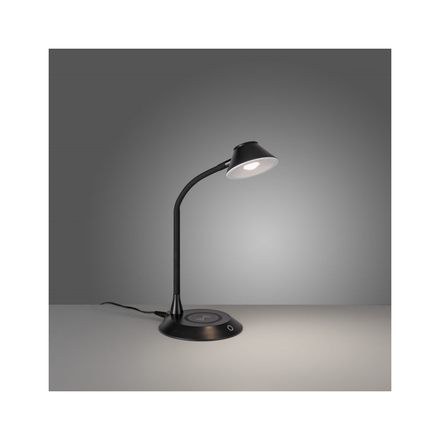 JUST LIGHT. 14414-18 - Candeeiro de mesa LED dimerizável, flexível, com controlo táctil e carregamento sem fios PUCKI LED/4,5W/230V preto