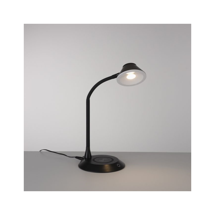 JUST LIGHT. 14414-18 - Candeeiro de mesa LED dimerizável, flexível, com controlo táctil e carregamento sem fios PUCKI LED/4,5W/230V preto