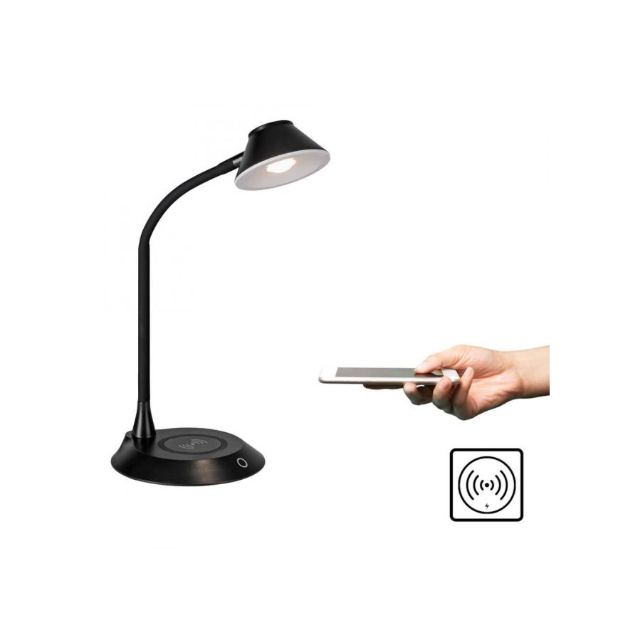 JUST LIGHT. 14414-18 - Candeeiro de mesa LED dimerizável, flexível, com controlo táctil e carregamento sem fios PUCKI LED/4,5W/230V preto