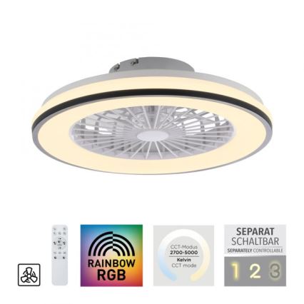 JUST LIGHT. 14447-18 - Ventilador de teto LED RGBW dimmerizável com luz LENO LED/44W/230V 3000-6500K diâmetro 48,6 cm branco + controlo remoto