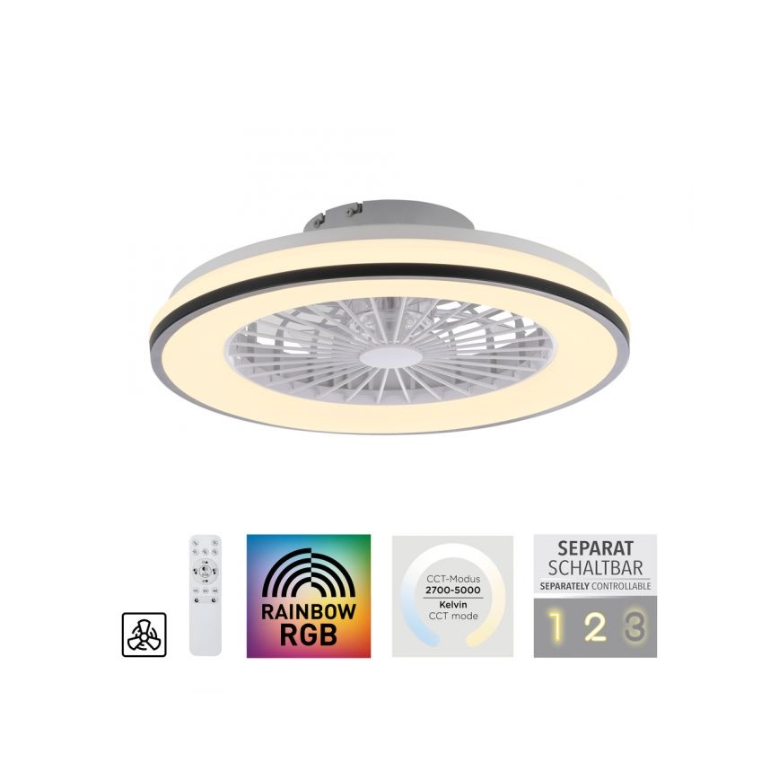 JUST LIGHT. 14447-18 - Ventilador de teto LED RGBW dimmerizável com luz LENO LED/44W/230V 3000-6500K diâmetro 48,6 cm branco + controlo remoto