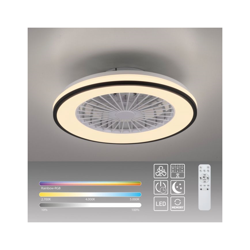 JUST LIGHT. 14447-18 - Ventilador de teto LED RGBW dimmerizável com luz LENO LED/44W/230V 3000-6500K diâmetro 48,6 cm branco + controlo remoto