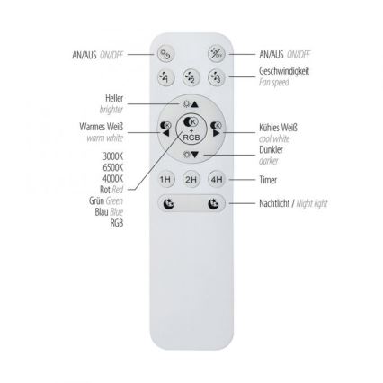 JUST LIGHT. 14447-18 - Ventilador de teto LED RGBW dimmerizável com luz LENO LED/44W/230V 3000-6500K diâmetro 48,6 cm branco + controlo remoto