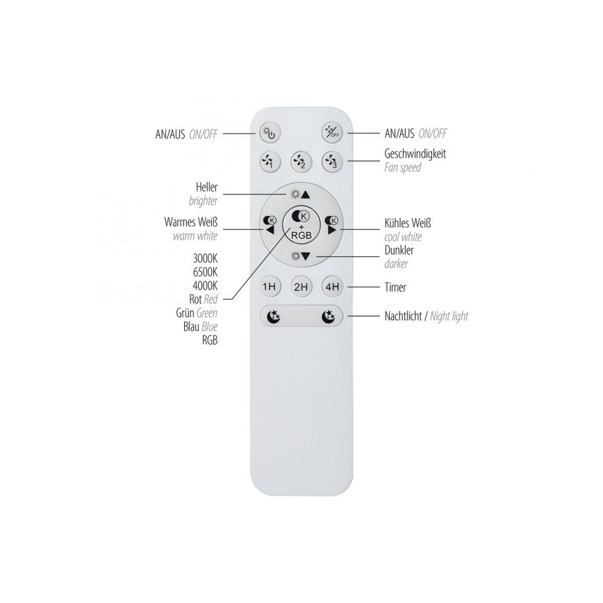 JUST LIGHT. 14447-18 - Ventilador de teto LED RGBW dimmerizável com luz LENO LED/44W/230V 3000-6500K diâmetro 48,6 cm branco + controlo remoto