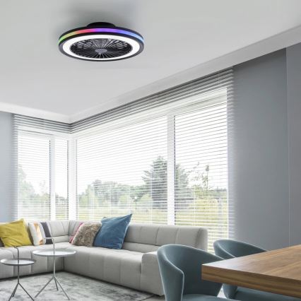 JUST LIGHT. 14649-18 - Ventilador de teto LED RGBW dimmerizável com luz BRANDON LED/36W/230V 2700-5000K diâmetro 46,5 cm preto + controlo remoto