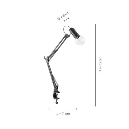 JUST LIGHT. 14773-18 - Candeeiro de mesa com clipe TURN ME 1xE27/60W/230V preto