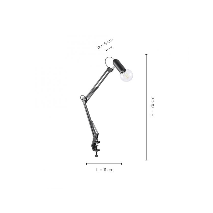 JUST LIGHT. 14773-18 - Candeeiro de mesa com clipe TURN ME 1xE27/60W/230V preto