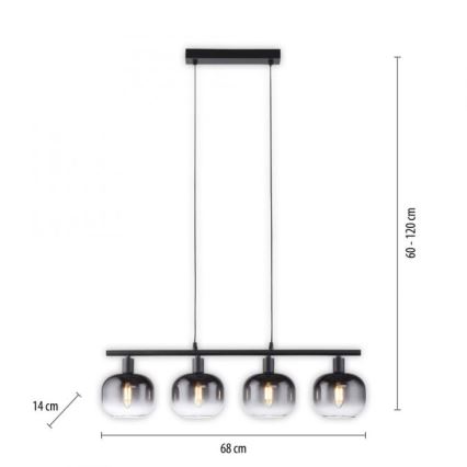 JUST LIGHT. 15421-18 - Candeeiro suspenso ZEA 4xE14/25W/230V preto