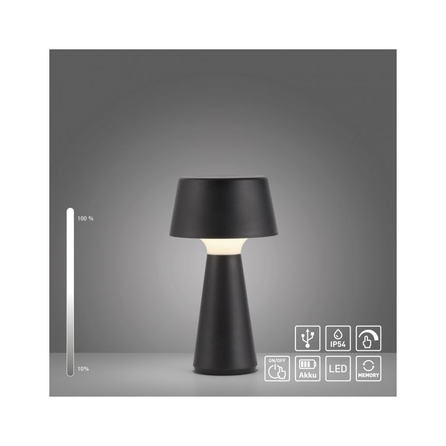 JUST LIGHT. 19260-18 - LED Regulação táctil exterior candeeiro ABERA LED/3W/3,7V 2000 mAh USB IP54 preto