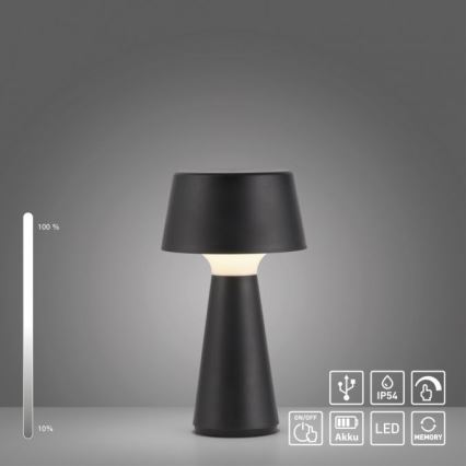 JUST LIGHT. 19260-18 - Lâmpada exterior LED tátil dimmerizável ABERA LED/3W/3,7V 2000 mAh USB IP54 preta